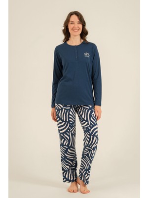 Arnetta Kadın Good Things Are Coming Lacivert Uzun Kol Pijama Takım AR3765-S-V1 AR3765-S-V1