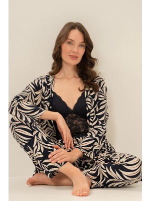 Arnetta Kadın Lacivert Çiçek Desenli Braletli Pijama Takımı AR3740-S-V1 AR3740-S-V1