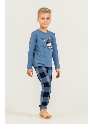 Rolypoly Erkek Çocuk Lets Build Mavi Uzun Kol Pijama Takım RP3872-C-V2 RP3872-C-V2