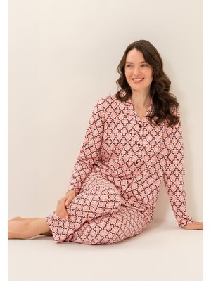 Arnetta Kadın Flowers Desenli Pembe Gömlek Pijama Takımı AR3761-S-V1 AR3761-S-V1