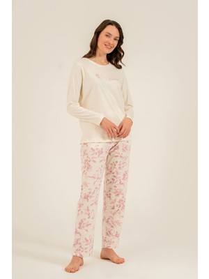 Arnetta Kadın Excuisite Flowers Krem Uzun Kol Pijama Takım AR3743-S-V1 AR3743-S-V1
