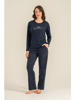 Arnetta Kadın Just Close Your Eyes Lacivert Uzun Kol Pijama Takım AR3774-S-V2 AR3774-S-V2