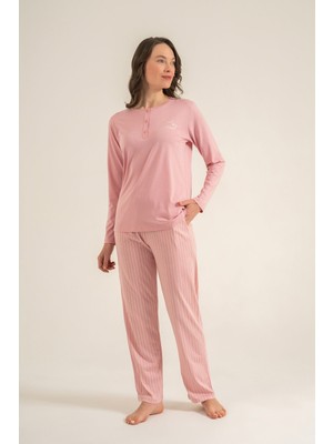 Pierre Cardin Kadın Sweet Sunday Pembe Uzun Kol Pijama Takım PC9295-S-V1 PC9295-S-V1