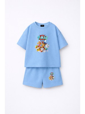 Fasardi Paw Patrol Baskılı Oversize %100 Pamuk Tişört Şort Çocuk 2li Takım