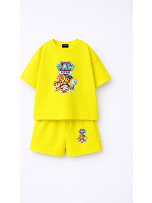 Fasardi Paw Patrol Baskılı Oversize %100 Pamuk Tişört Şort Çocuk 2li Takım