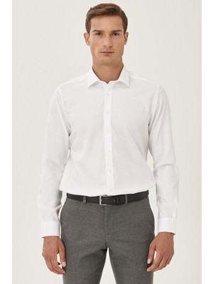 ALTINYILDIZ CLASSICS Erkek Beyaz Ütü Gerektirmeyen Non-iron Slim Fit Dar Kesim %100 Pamuk Armürlü Gömlek
