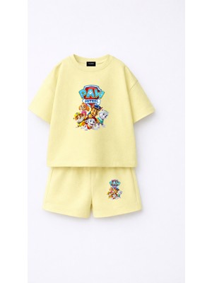 Fasardi Paw Patrol Baskılı Oversize %100 Pamuk Tişört Şort Çocuk 2li Takım