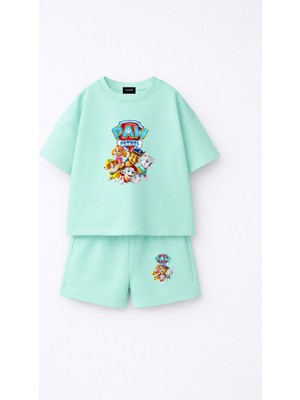 Fasardi Paw Patrol Baskılı Oversize %100 Pamuk Tişört Şort Çocuk 2li Takım