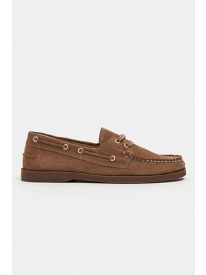 Nişantaşı Shoes Maura Rome Bej Süet Bağcık Detay Kadın Loafer Ayakkabı