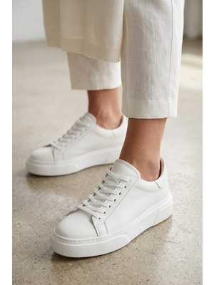 Solmaz Tmmy Beyaz Hakiki Deri Sneaker Ayakkabı
