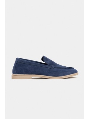 Nişantaşı Shoes Nada Lacivert Hakiki Süet Düz Taban Kadın Loafer