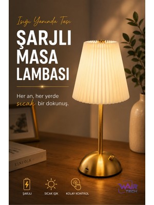 Wair Teknoloji Şarjlı Masa Lambası 1200MAH Dokunmatik LED Masa Lambası 2 Işık Modlu Type-C Şarjlı Dekoratif Gece Lambası
