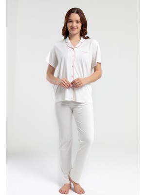 Pierre Cardin Krem Kadın Gömlek Pijama Takım