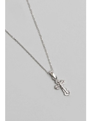 So CHIC Minimal 18 Ayar Beyaz Altın Kaplama 45 Cm Gümüş Cross Kolye