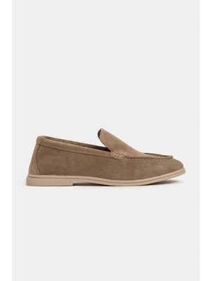 Nişantaşı Shoes Nada Rome Bej Hakiki Süet Düz Taban Kadın Loafer