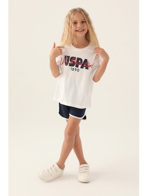 U.S. Polo Assn. Lisanslı Oversized Krem Kız Çocuk Şort Takım