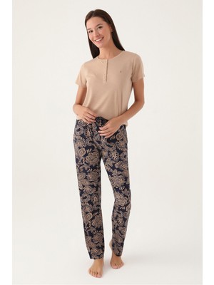 Pierre Cardin Straight Bej Kadın Kısa Kol Pijama Takımı