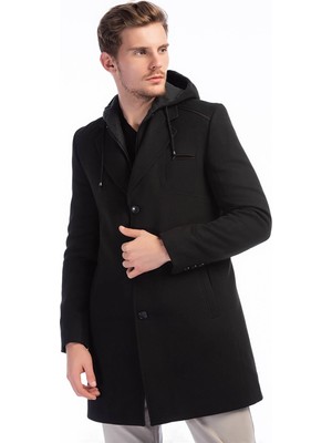 Dewberry Erkek Palto Yün ve Polyester Karışımı Midi Uzun Kol Düz Desen
