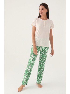 Pierre Cardin Palm Bej Kadın Kısa Kol Pijama Takımı