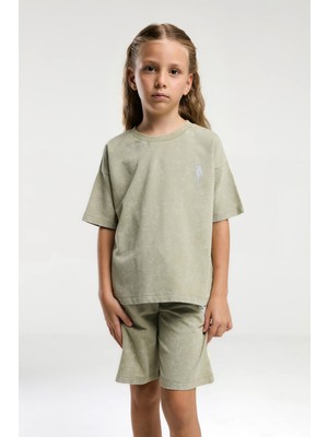 U.S. Polo Assn. U.S. Polo Assn Kız Çocuk  2 li Bermuda T-şhirt Takım Çay Yeşili
