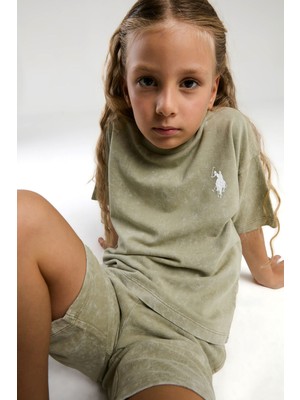 U.S. Polo Assn. U.S. Polo Assn Kız Çocuk  2 li Bermuda T-şhirt Takım Çay Yeşili