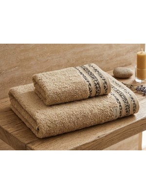 Biçomi Savana Premium %100 Pamuklu Ultra Emici 2’li Banyo ve El-Yüz Havlu Seti (Kum Beji)
