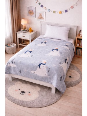 Amazon Ev Pamuk Dokuma Tek Kiş Çocuk  Pike 160*240 cm Gri/ Kardan Adam  A12