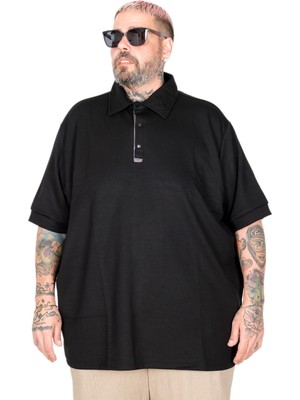 Mode Xl Büyük Beden T-Shırt Polo Patlı Yaka U26581 Sıyah