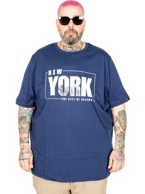 Mode Xl Büyük Beden T-Shırt Bıs Yaka New York U26119 Indıgo