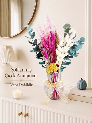 Nc Design Concept Şoklanmış Çiçek Aranjmanı Vazo Dahil – Pamuk Otu, Okaliptuslu Dekoratif Ev Hediyesi, Doğum Günü