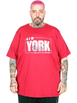 Mode Xl Büyük Beden T-Shırt Bıs Yaka New York U26119 Bordo