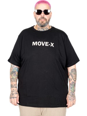 Mode Xl Büyük Beden T-Shırt Bıs Yaka Move-X U26114 Sıyah