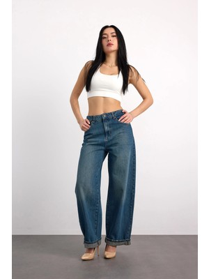 Vigoss Jeans 24350-73607 Kadın Baggy Fold Up Mıd Rıse Regular Denim Pantolon 24350-73607