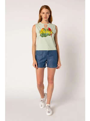 Vigoss Jeans VİGOSS KADIN BASKILI SIFIR KOL T-SHIRT 11921-03370