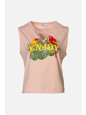 Vigoss Jeans VİGOSS KADIN BASKILI SIFIR KOL T-SHIRT 11921-03370