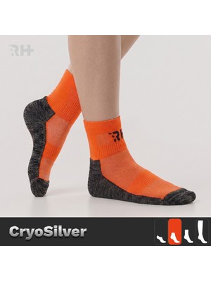 Rider Healthcare Cryo Silver + Havlu Taban Kısa Gümüş İplikli Çorap — Turuncu/Siyah (Erkek)