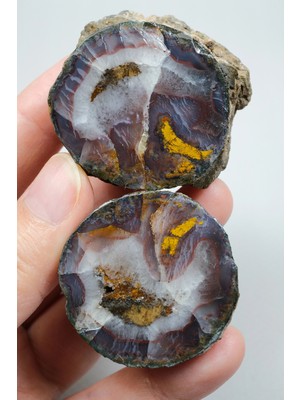 Healcrystal Indigo Mor & Hardal Sarısı Tüylü Karadeniz Akik Çifti