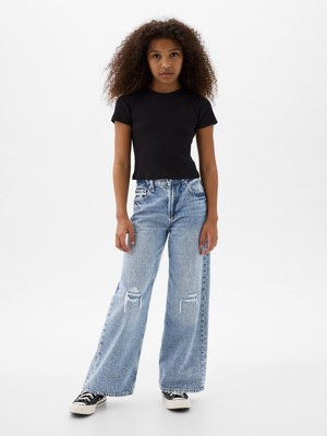 Gap Kız Çocuk Açık Mavi Low Rise Stride Wide-Leg Jean Pantolon