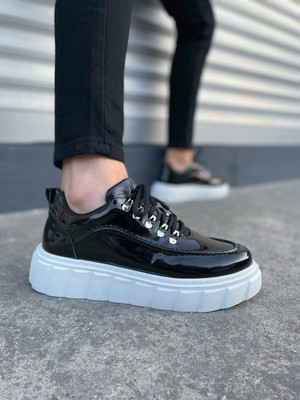 JET-010 Cloud Bağcıklı Rugan Erkek Günlük Sneaker Ayakkabı Rbt - Siyah