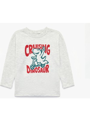 Koton Uzun Kollu Bisiklet Yaka Dinozor Baskılı Tişört