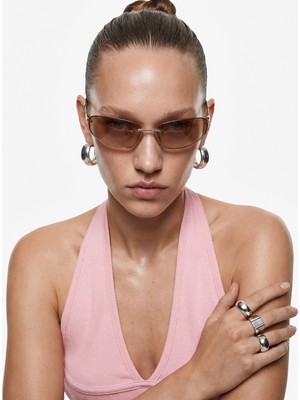 Koton Pamuklu Dikiş Detaylı Kolsuz Slim Fit Crop Halter Yaka Bluz