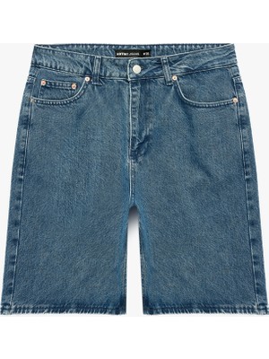 Koton Normal Bel Pamuklu Bermuda Straight Fit Jean Şort