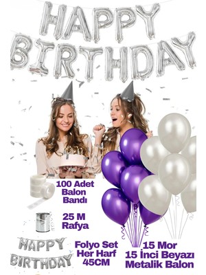 Baloncu Nene Happy Birthday Doğum Günü Seti Mor Beyaz Balon Set Kadın Erkek Kız Çocuk Parti Süsleri