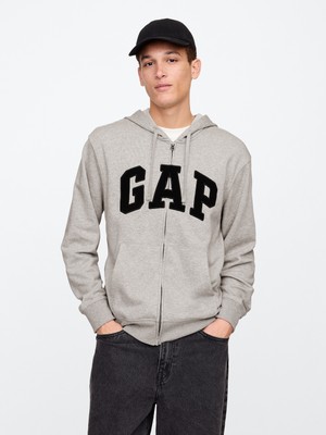 Gap Erkek Gri Gap Logo Fermuarlı Fransız Havlu Kumaş Sweatshirt