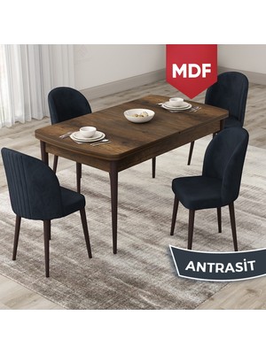 Canisa Concept Roe Serisi MDF Açılabilir 80X132 Barok Ahşap Desen Mutfak Masası Takımı ve 4 Sandalye