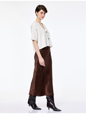 Koton Balık Form Slim Fit Dokulu Saten Midi Etek