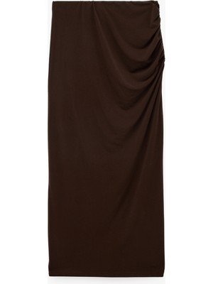 Koton Sandy Kumaş Slim Fit Drape Detaylı Midi Etek