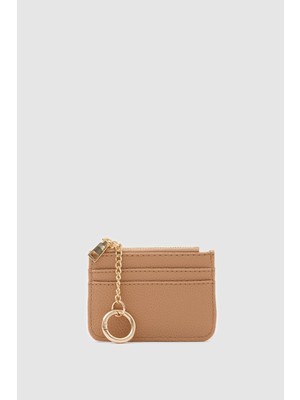 Shule Bags Nook Fermuarlı Charm Kartlık Camel