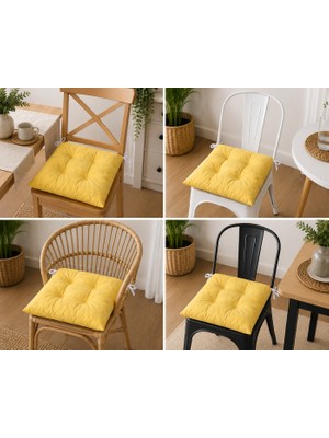 Yuvina 4'lü Sarı Sandalye Minderi 40X40 cm – Dolgulu, Yıkanabilir- TELASIZ- KIRPINTI SÜNGER