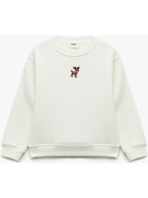 Koton Geyik Nakış Detaylı Uzun Kollu Bisiklet Yaka Şardonlu Sweatshirt